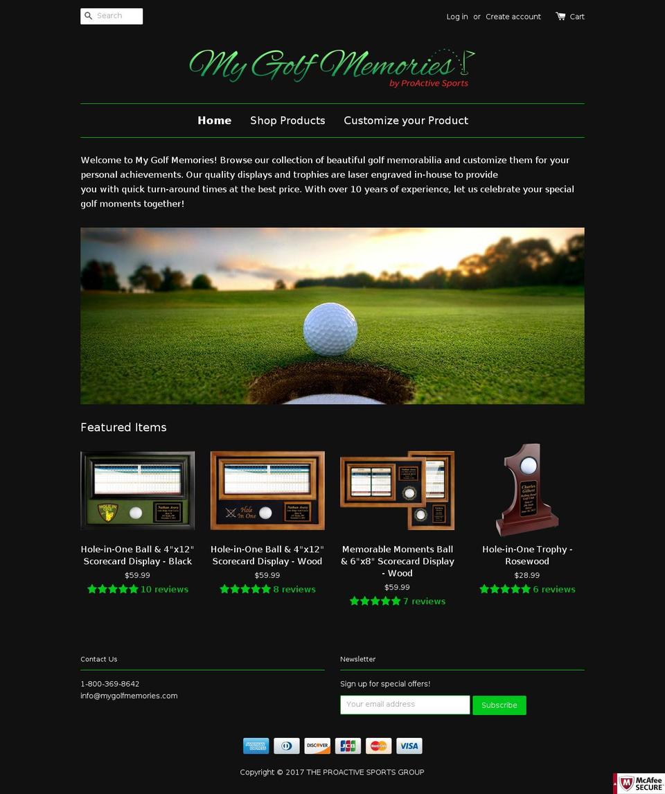 mygolfmemories.com shopify website screenshot