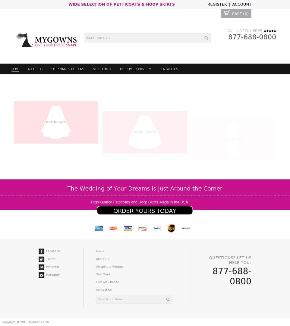 mygowns.net shopify website screenshot