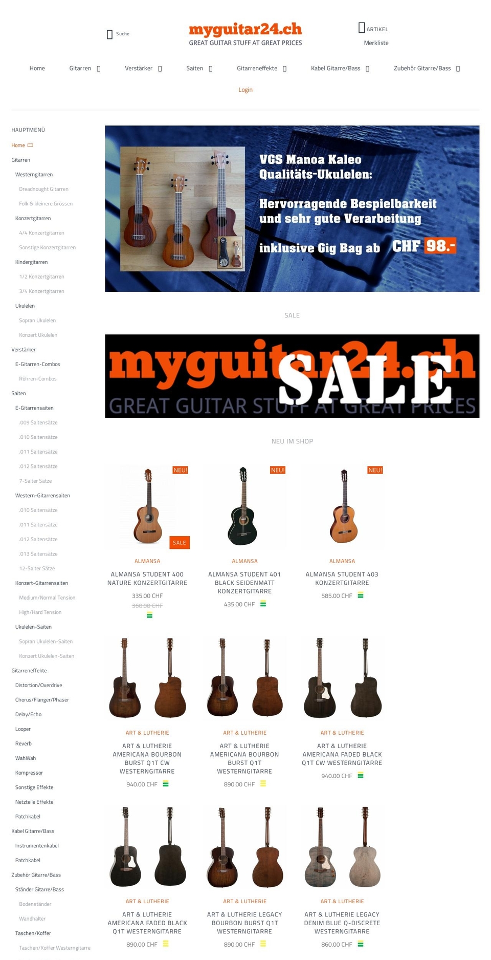 myguitar24.ch shopify website screenshot