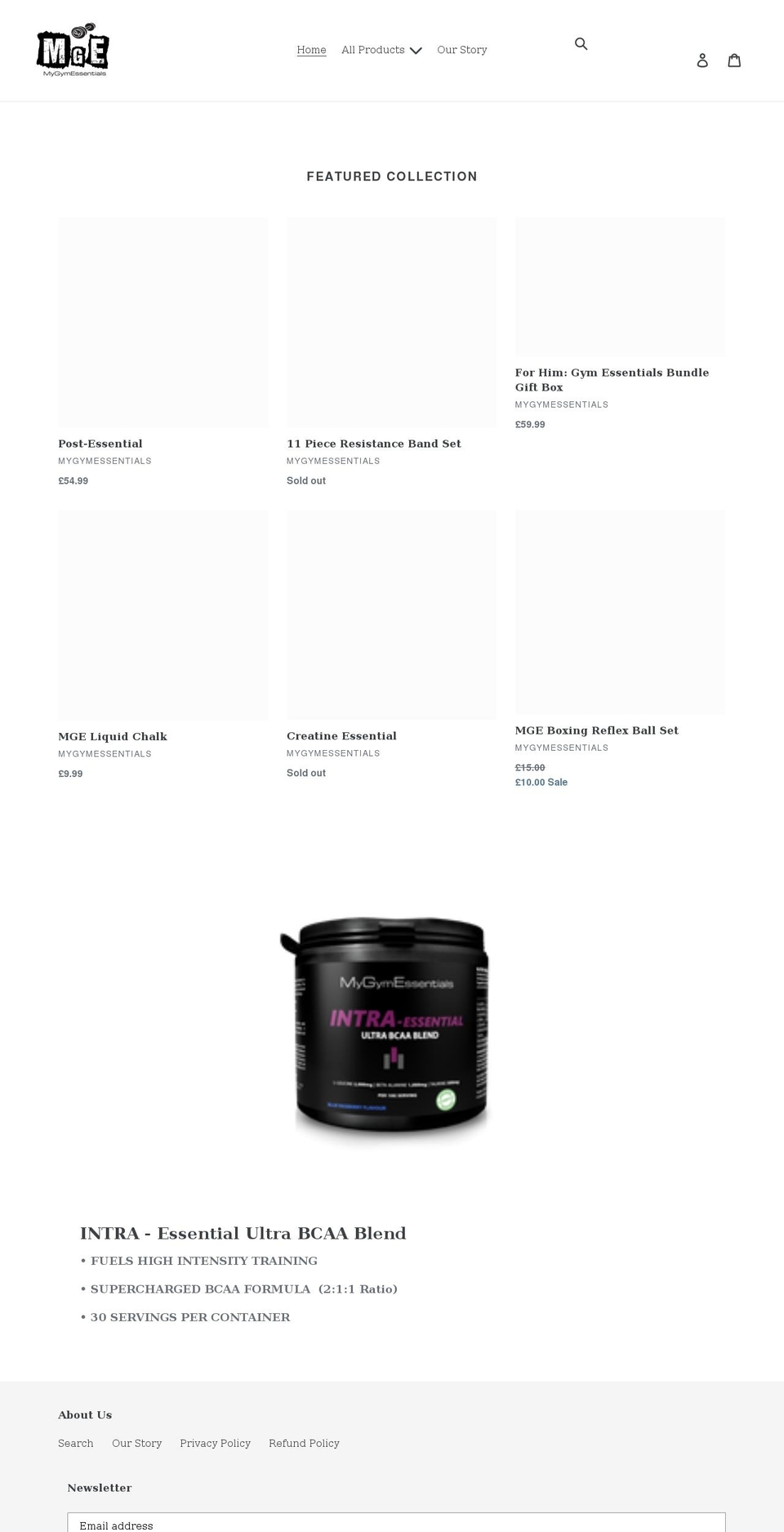 mygymessentials.co.uk shopify website screenshot