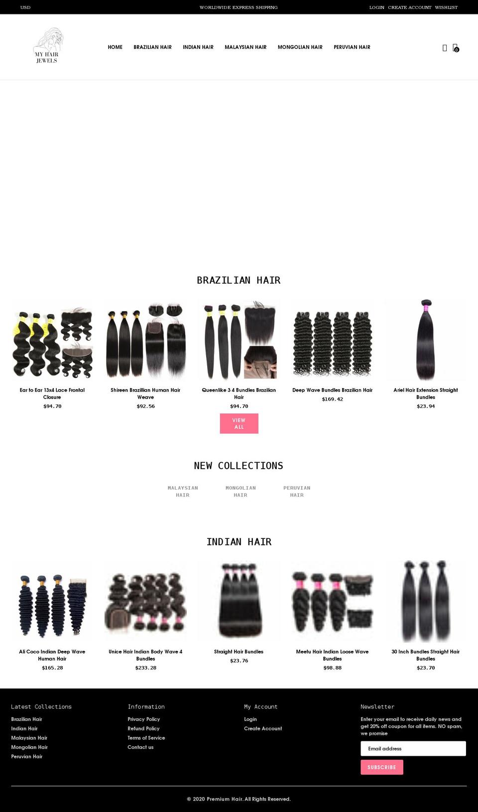 Hair Shopify theme site example myhairjewels.com