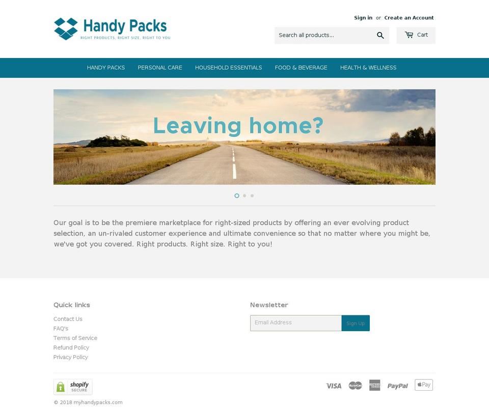 myhandypacks.com — Shopify storefront screenshot
