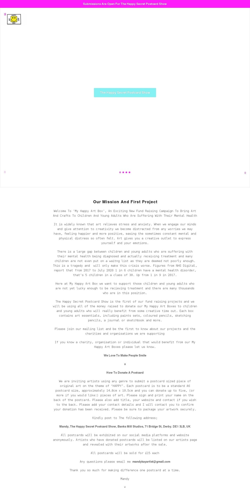 myhappyartbox.org shopify website screenshot