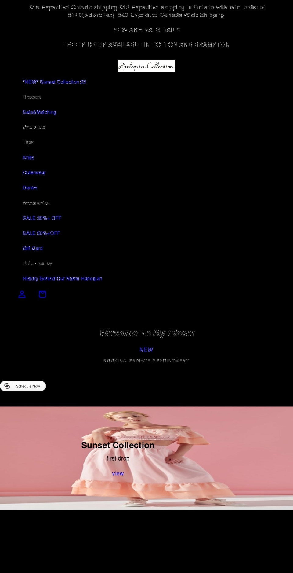 myharlequincollection.com shopify website screenshot