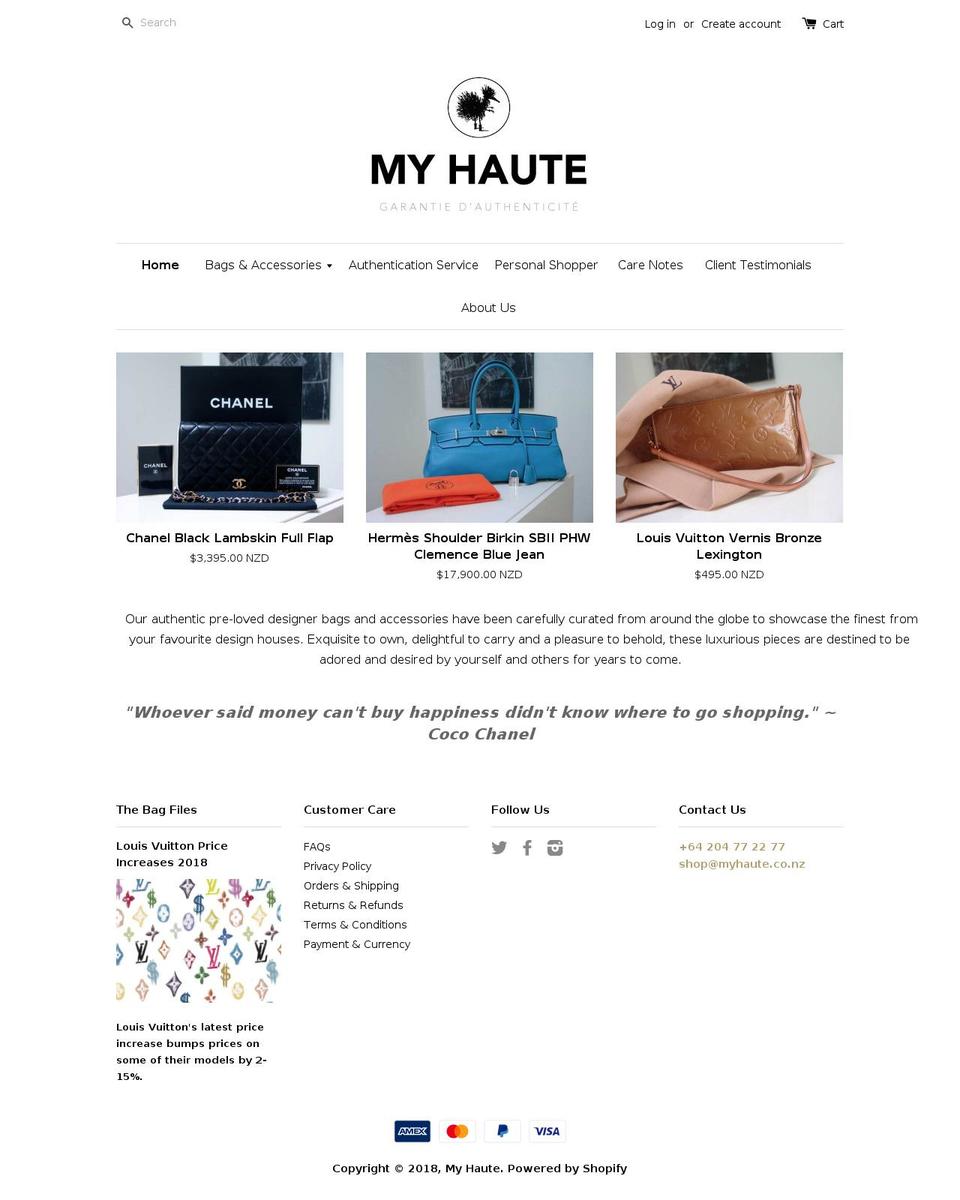 myhaute.co.nz shopify website screenshot