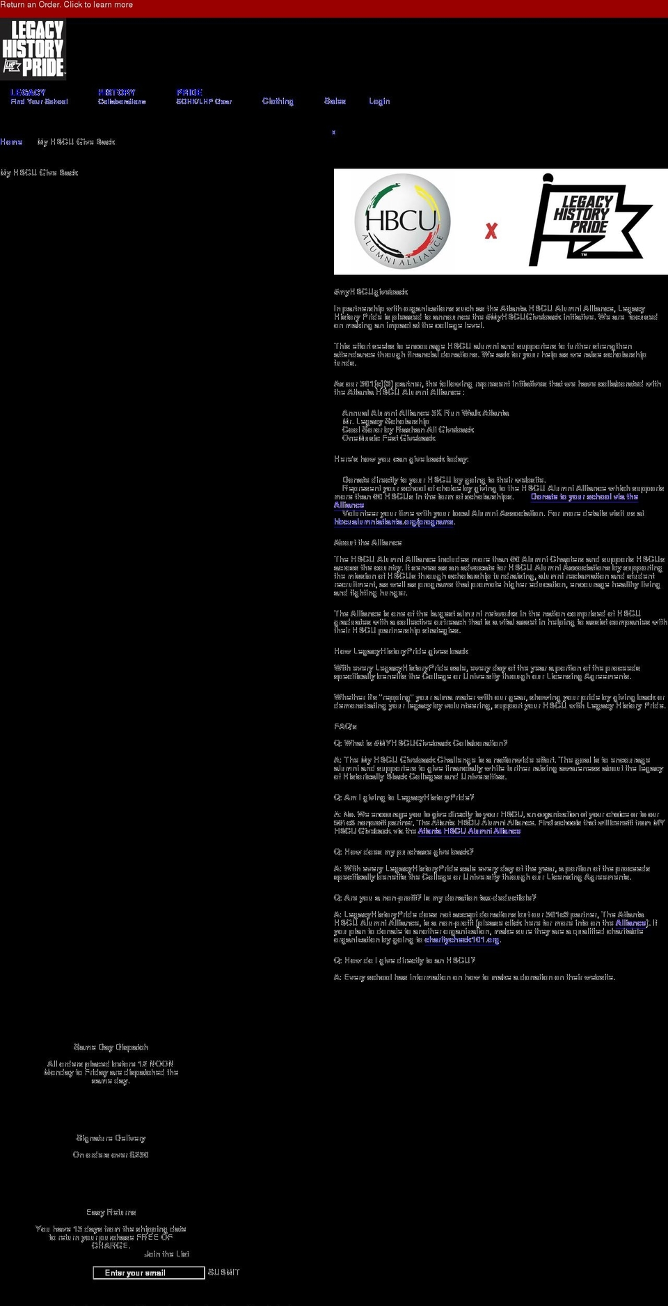 myhbcugiveback.com — Shopify storefront screenshot