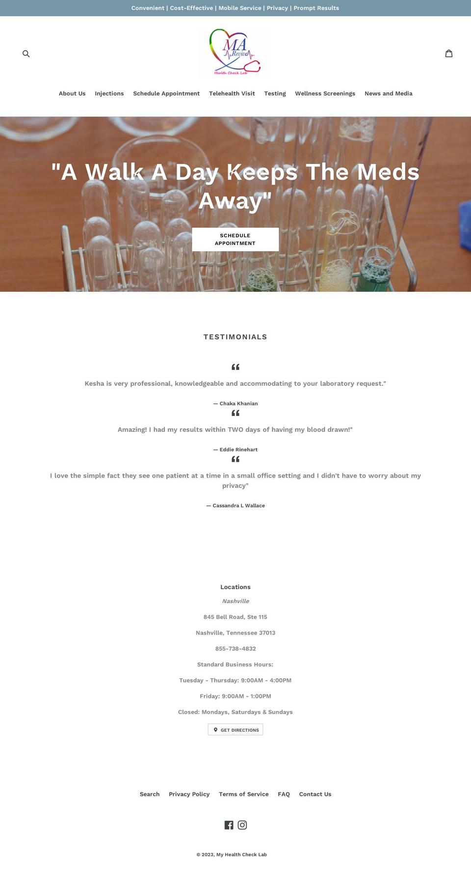 myhealthchecklab.com — Shopify storefront screenshot