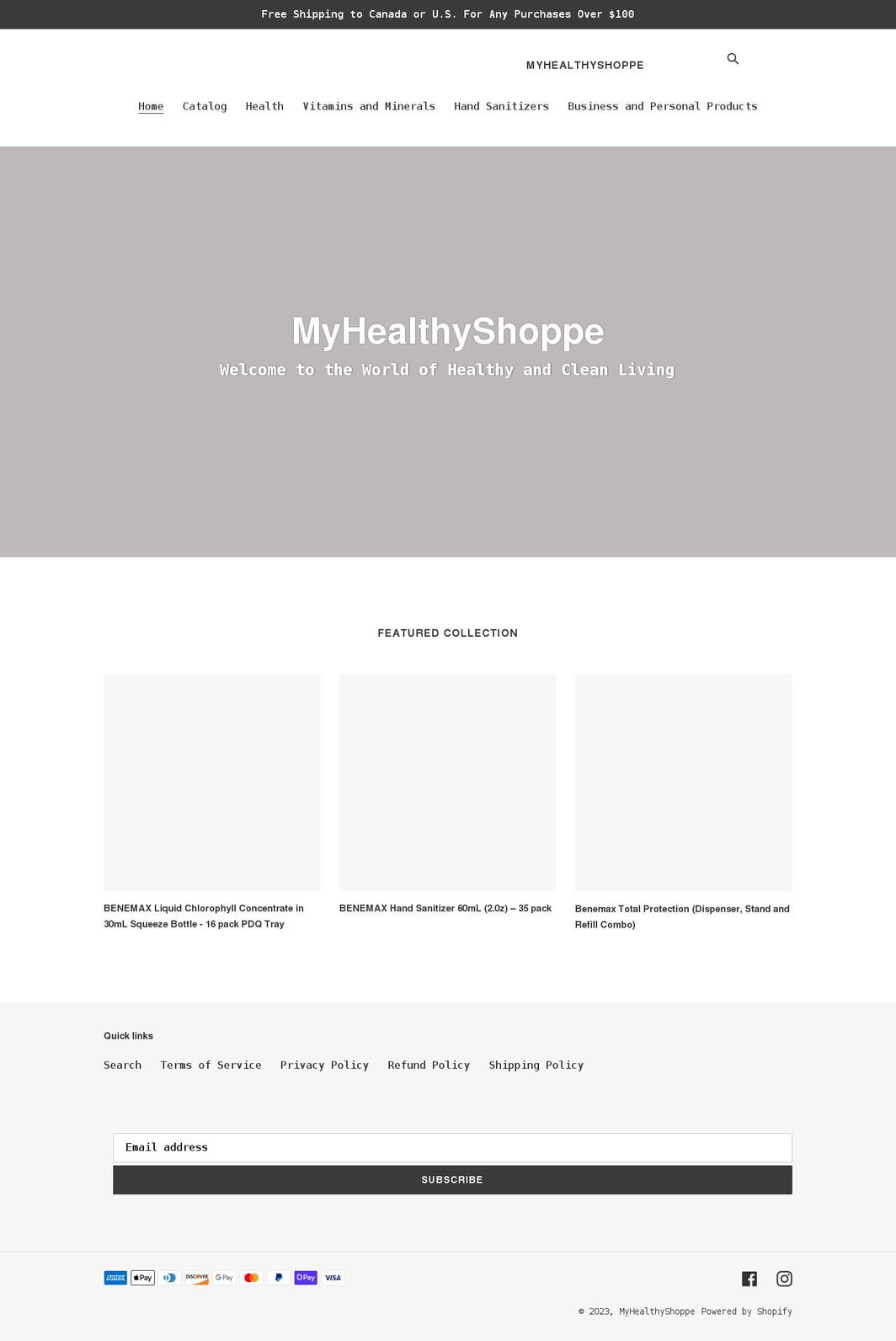 myhealthyshoppe.com shopify website screenshot