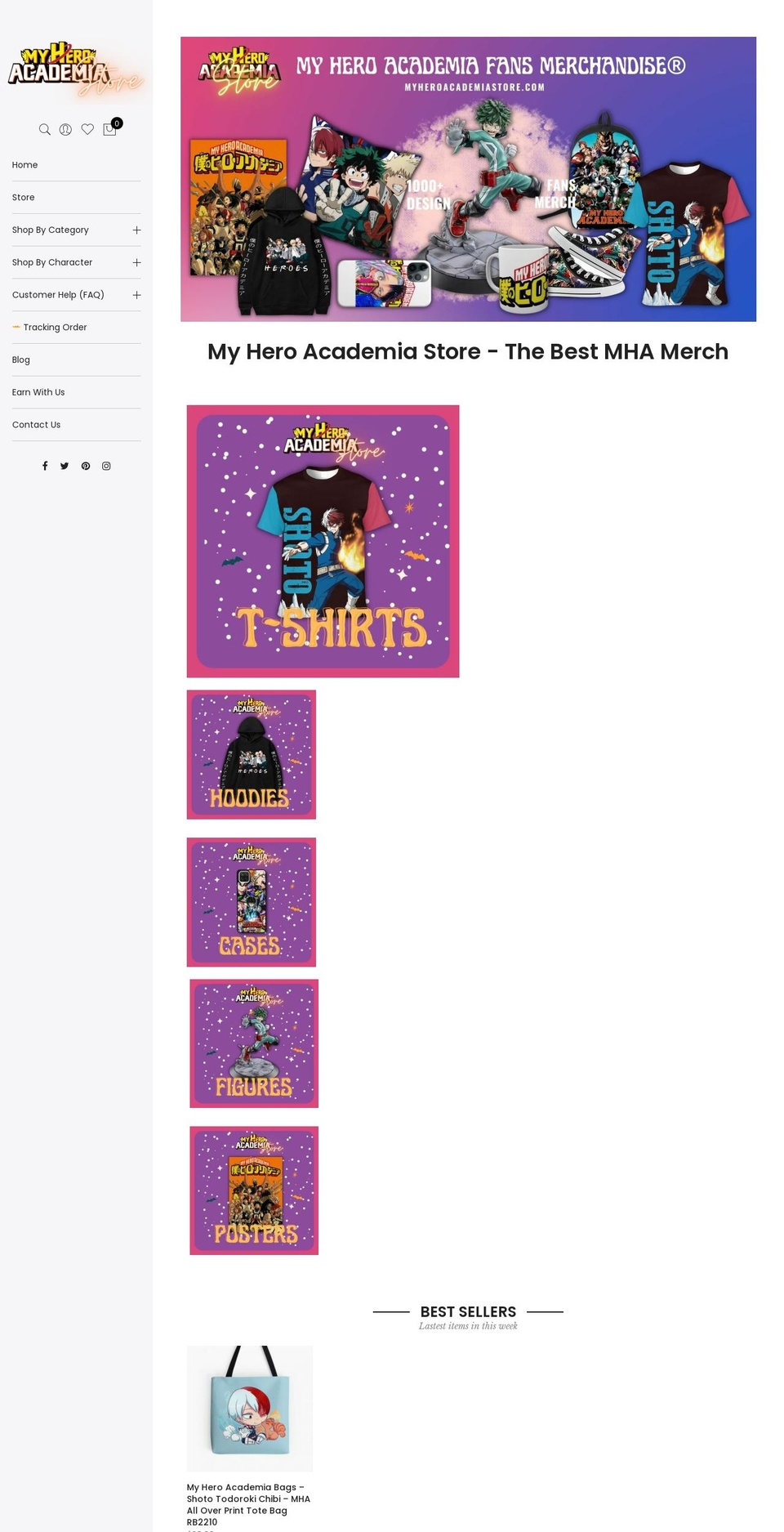 myheroacademiastore.com — Shopify storefront screenshot