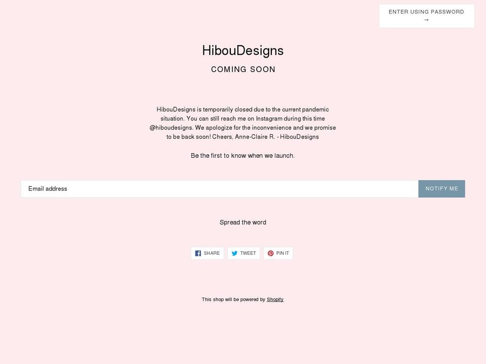 myhiboudesigns.com — Shopify storefront screenshot