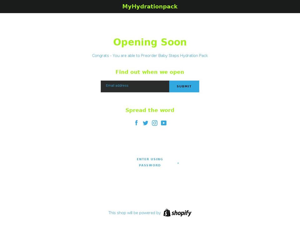 myhydrationpack.com shopify website screenshot