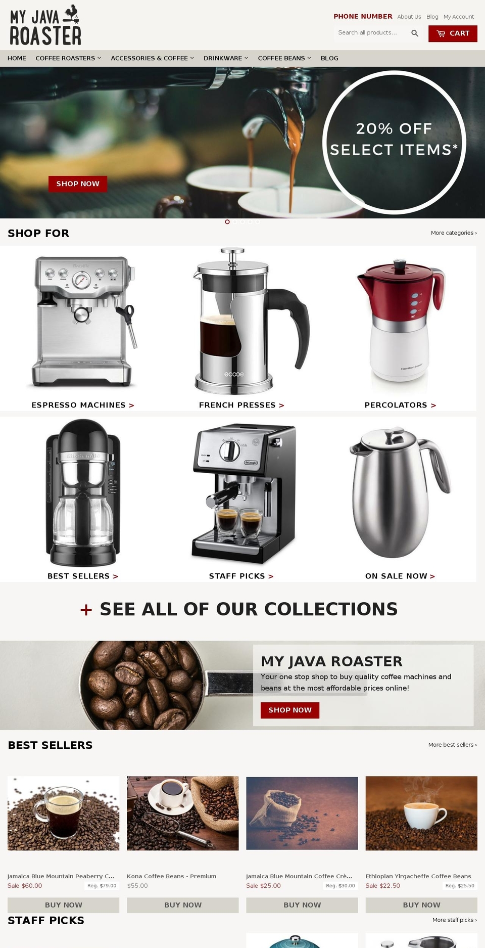 myjavaroaster.com — Shopify storefront screenshot