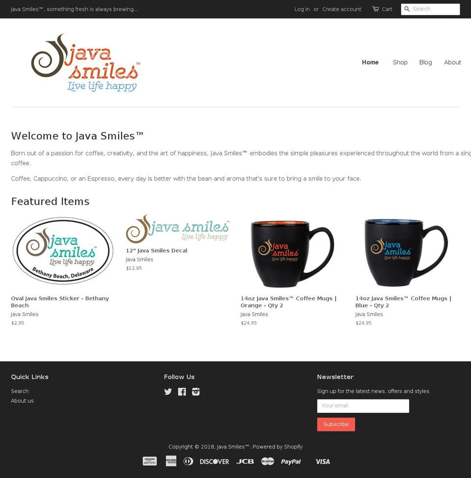 myjavasmiles.com — Shopify storefront screenshot