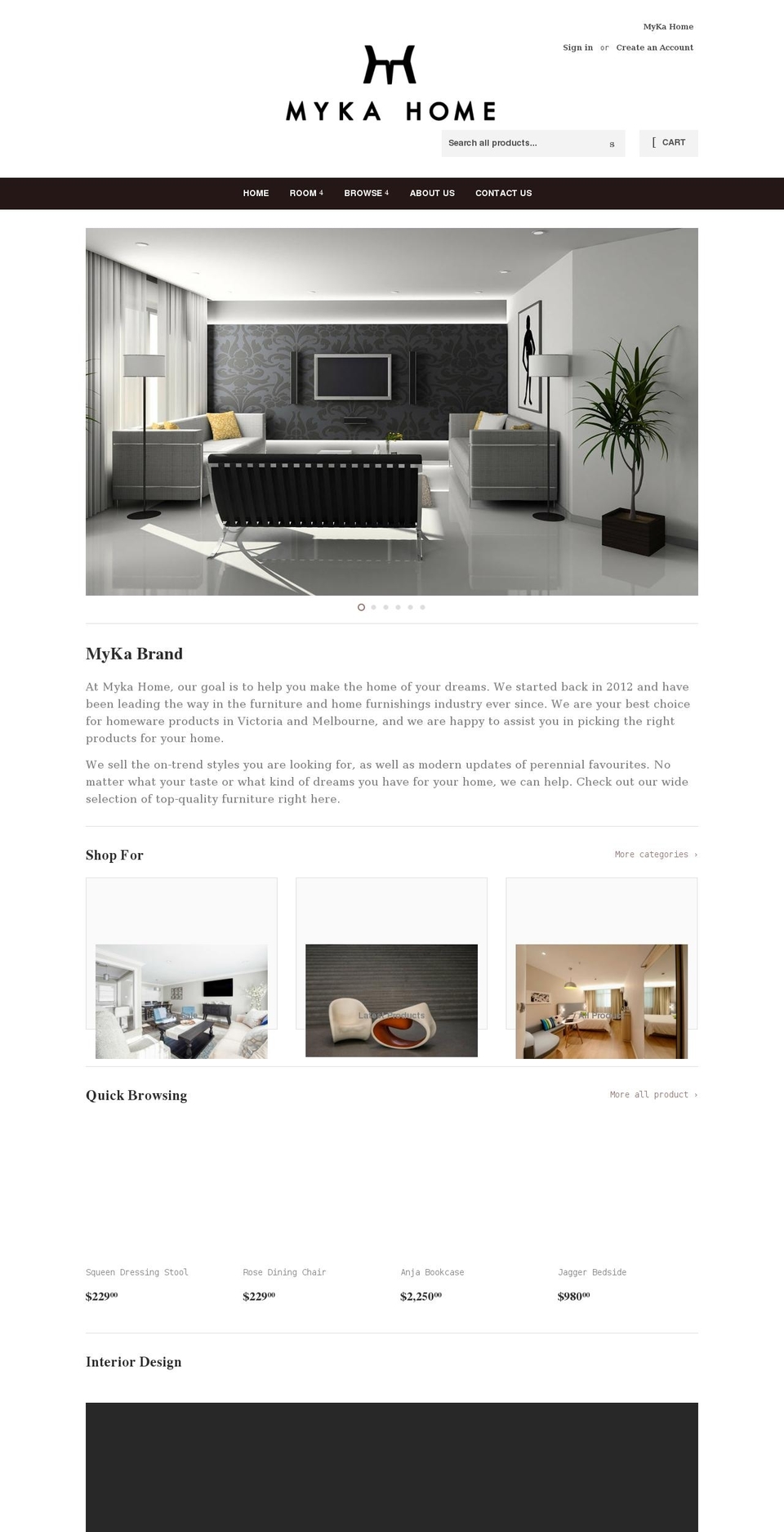 mykahome.com.au shopify website screenshot