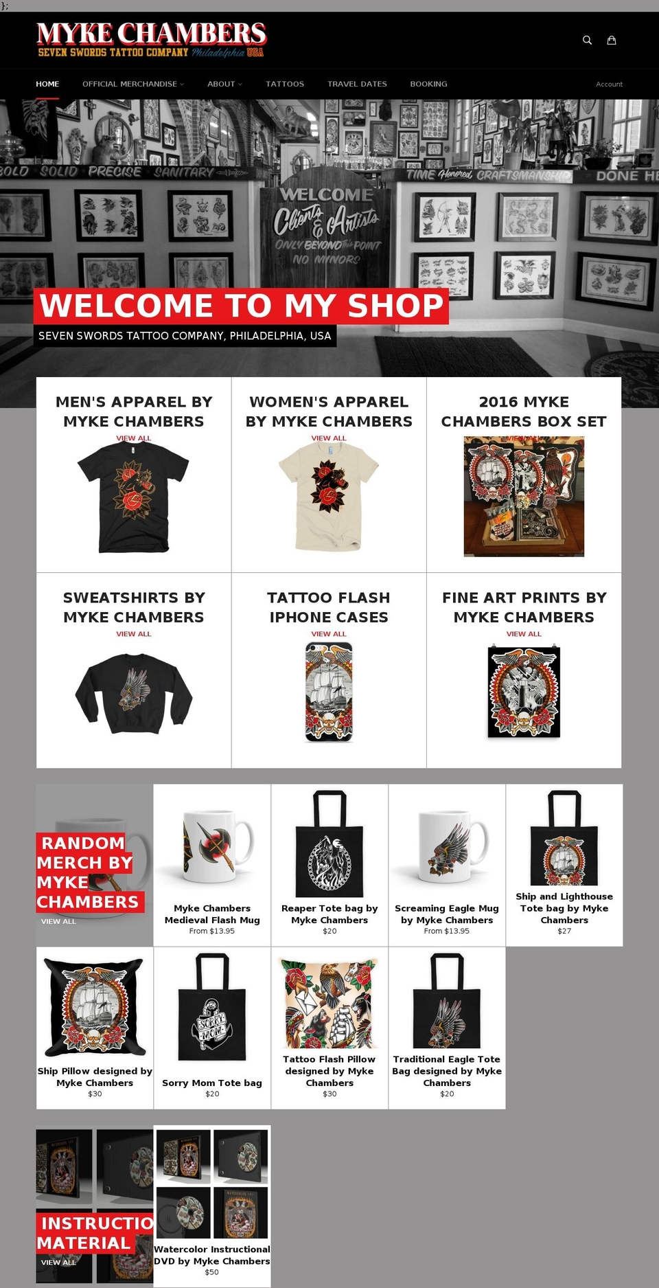 mykechamberstattoos.com shopify website screenshot