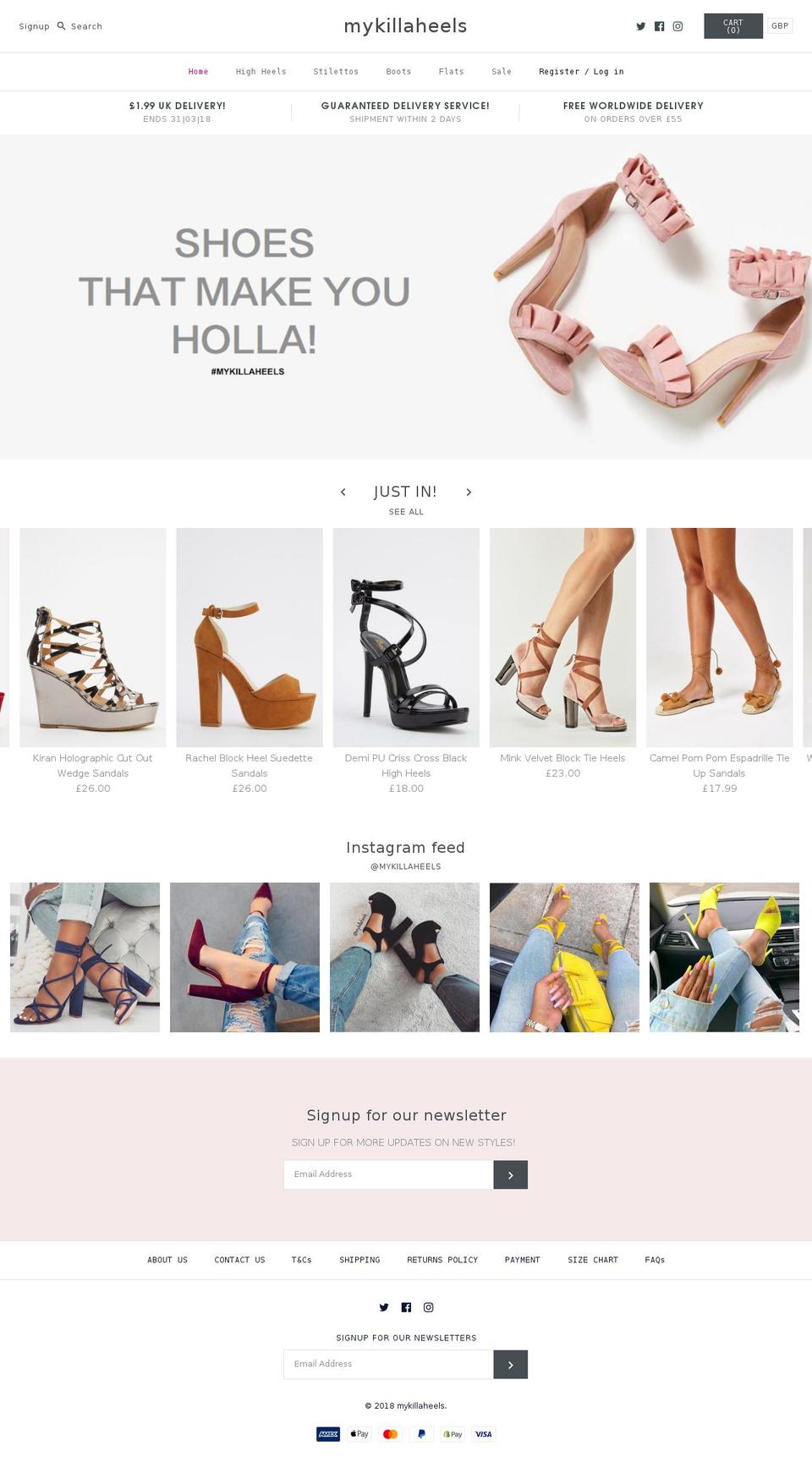 mykillaheels.com — Shopify storefront screenshot
