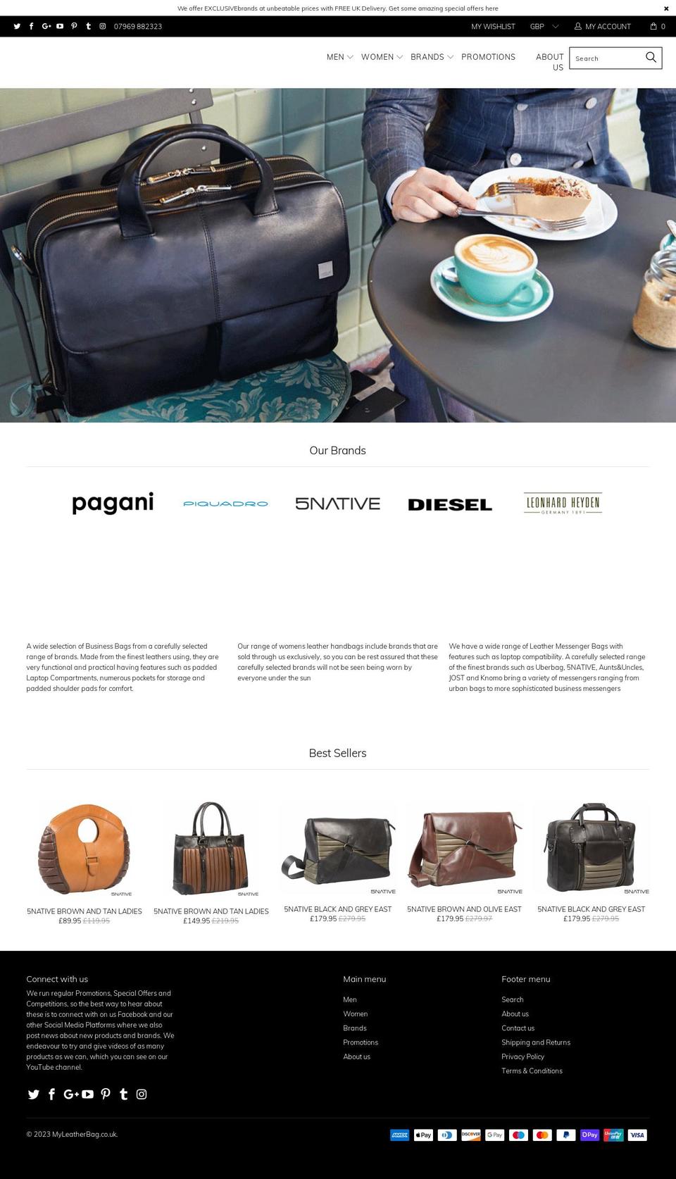 myleatherbag.co.uk shopify website screenshot