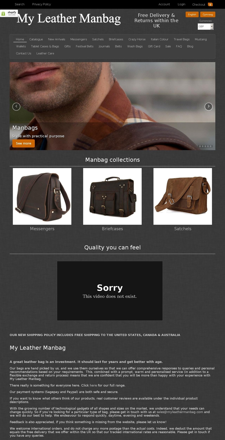 myleathermanbag.com shopify website screenshot