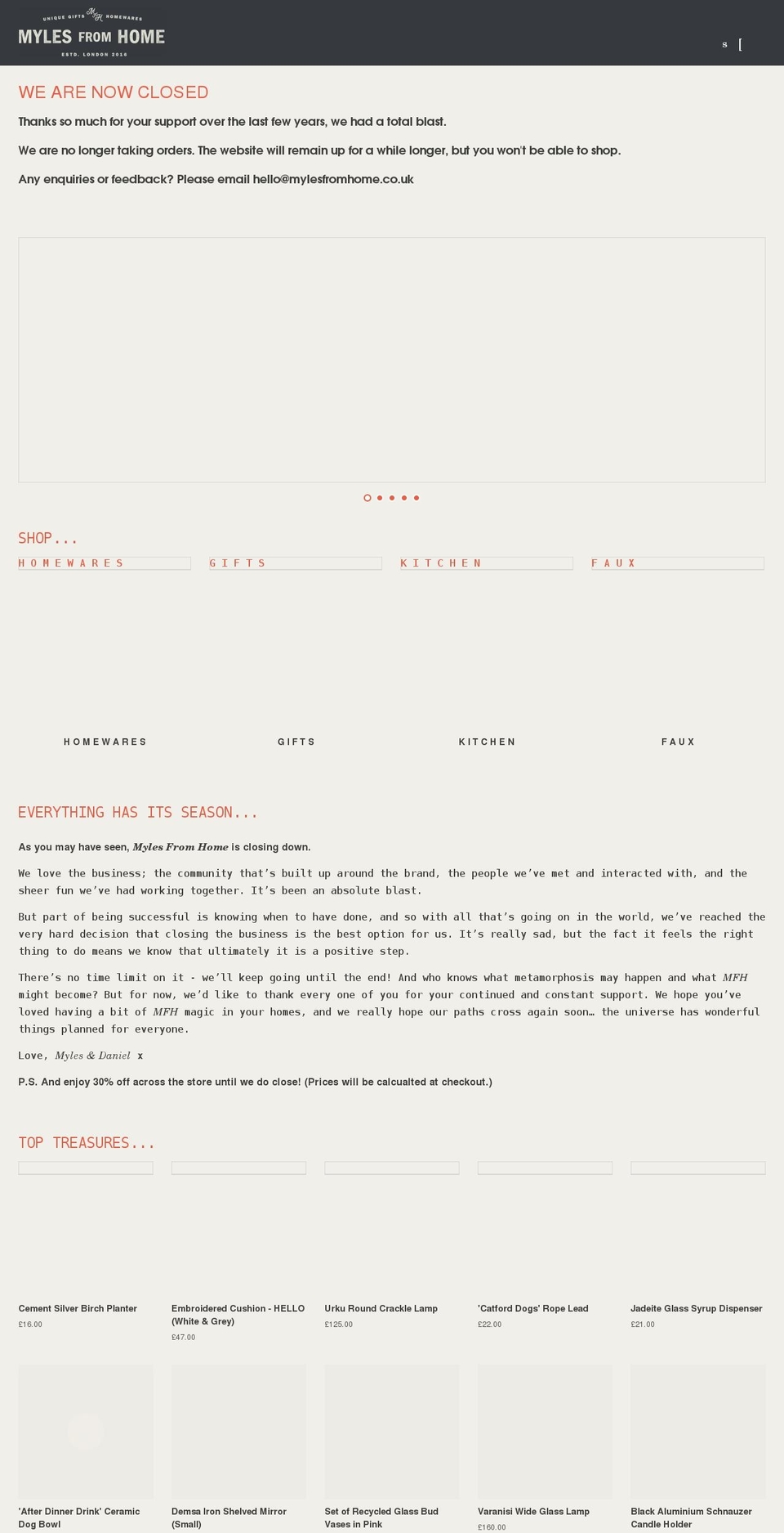 mylesfromhome.co.uk shopify website screenshot