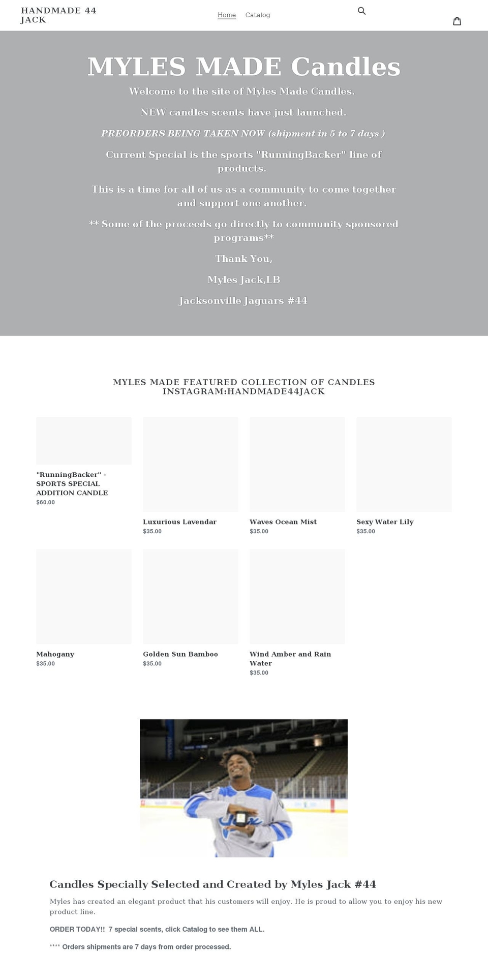 mylesmadecandles.com shopify website screenshot