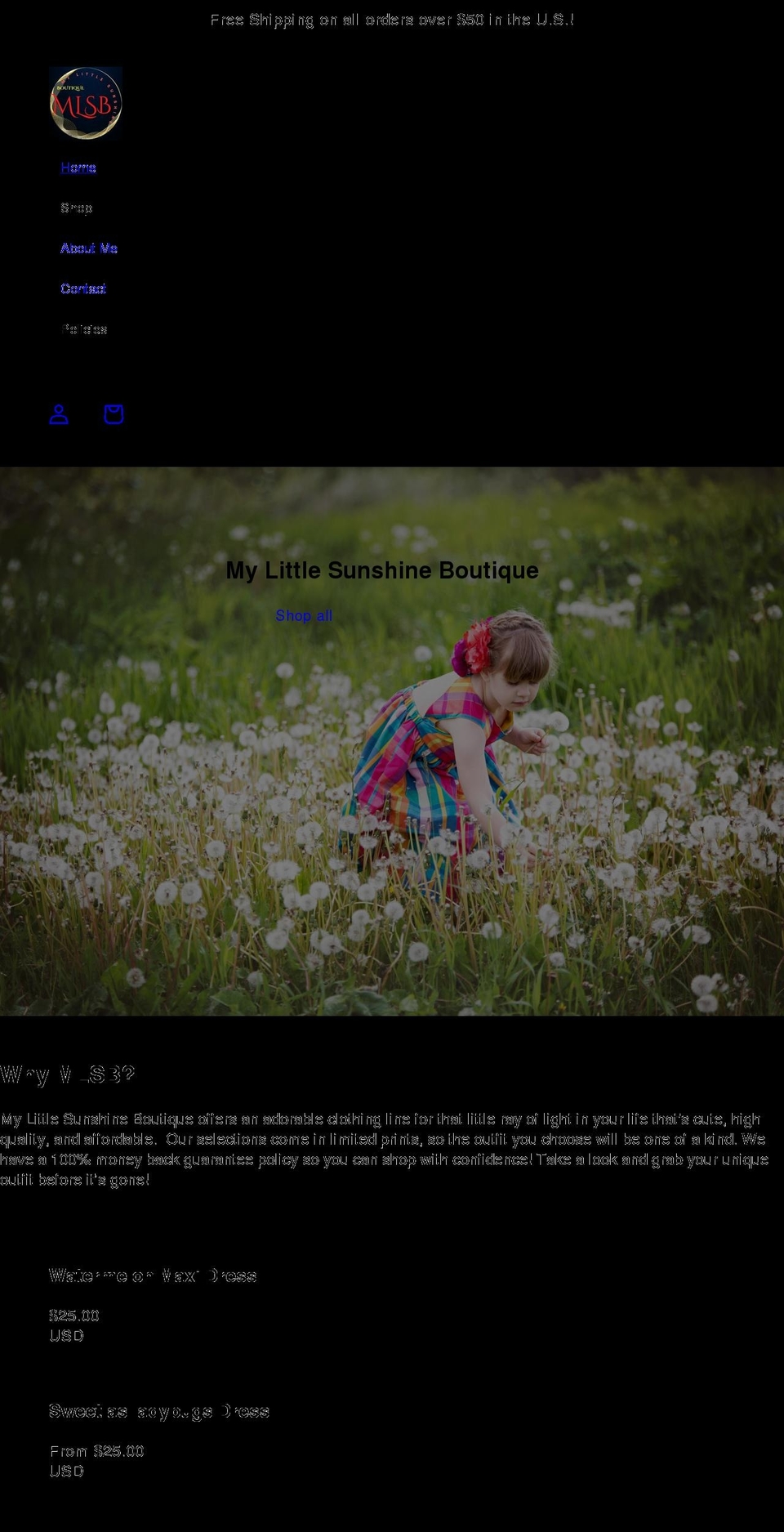mylittlesunshineboutique.com shopify website screenshot