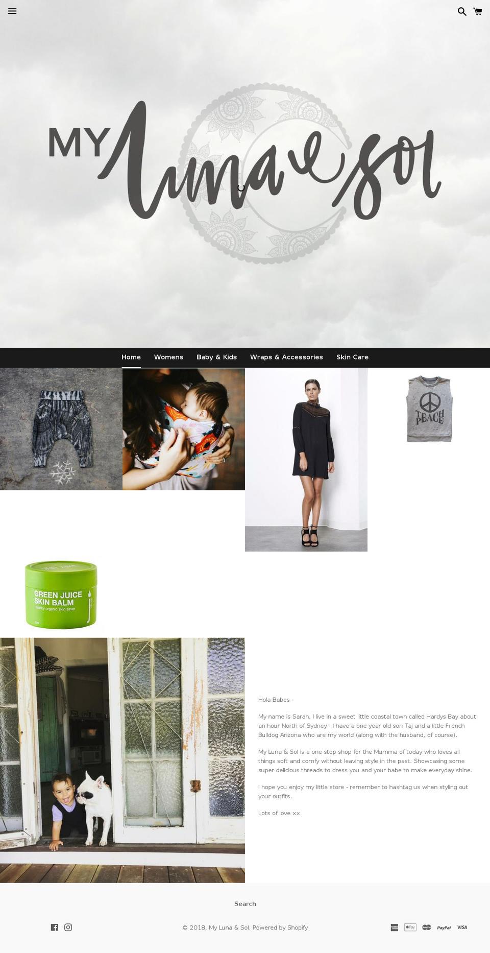 mylunaandsol.com — Shopify storefront screenshot
