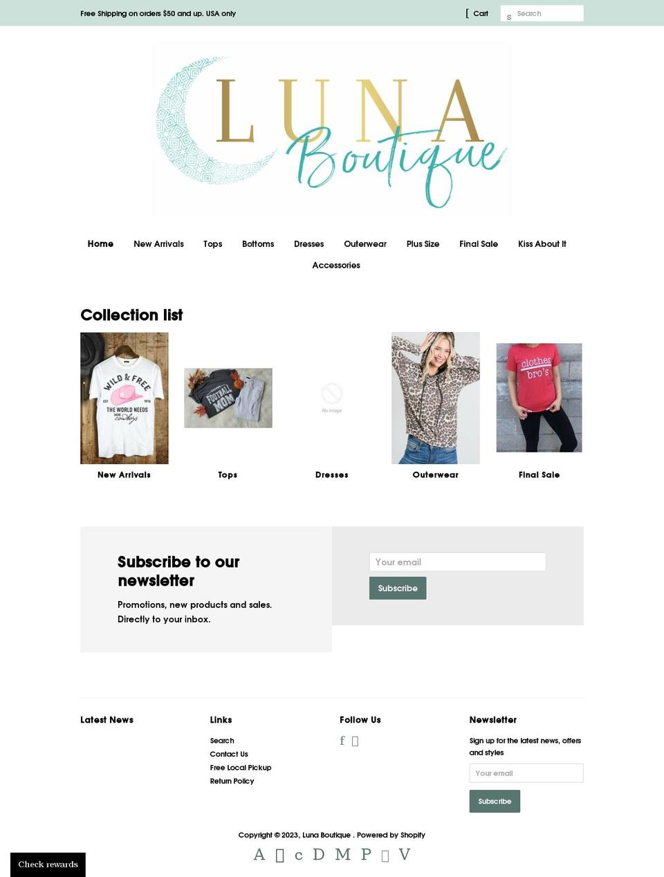 mylunaboutique.com shopify website screenshot