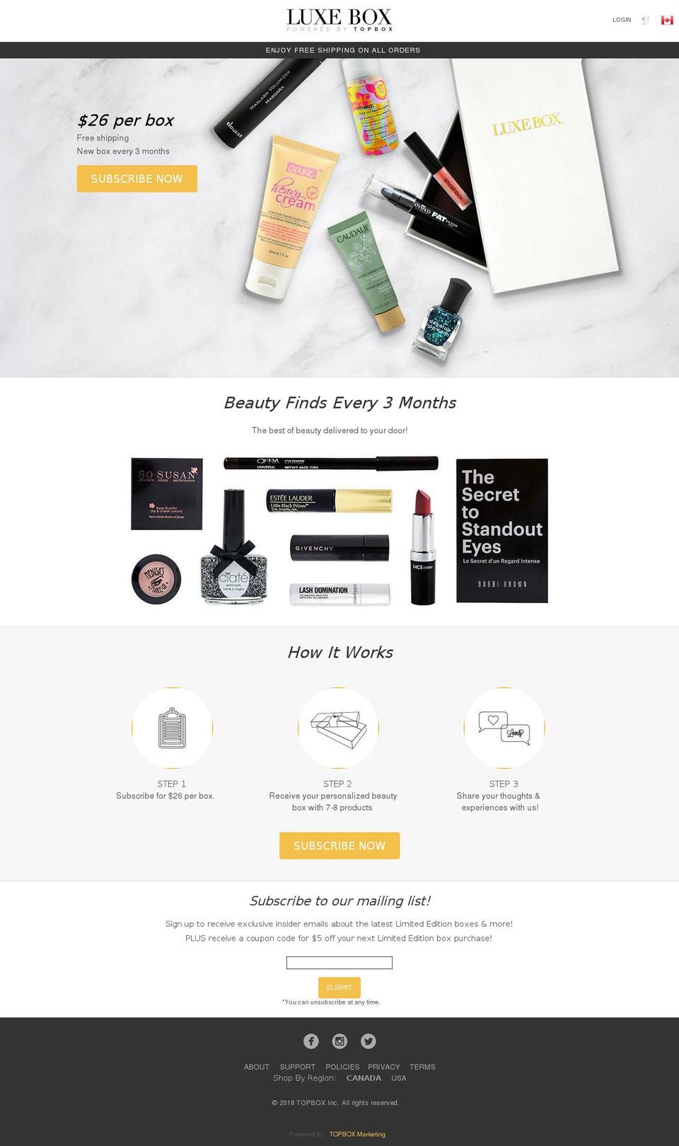 myluxebox.ca shopify website screenshot