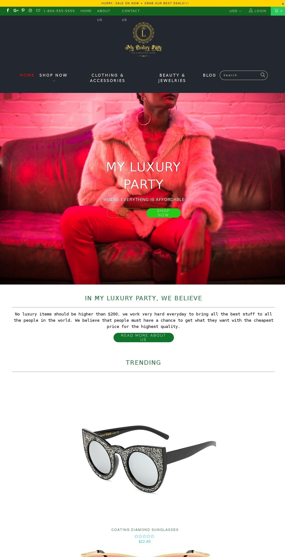 myluxuryparty.com — Shopify storefront screenshot