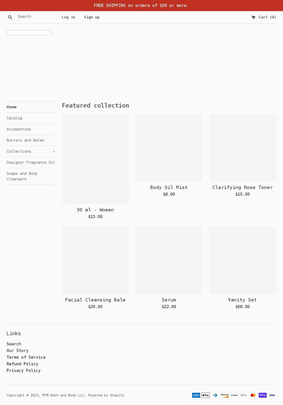 mymbathandbody.com shopify website screenshot