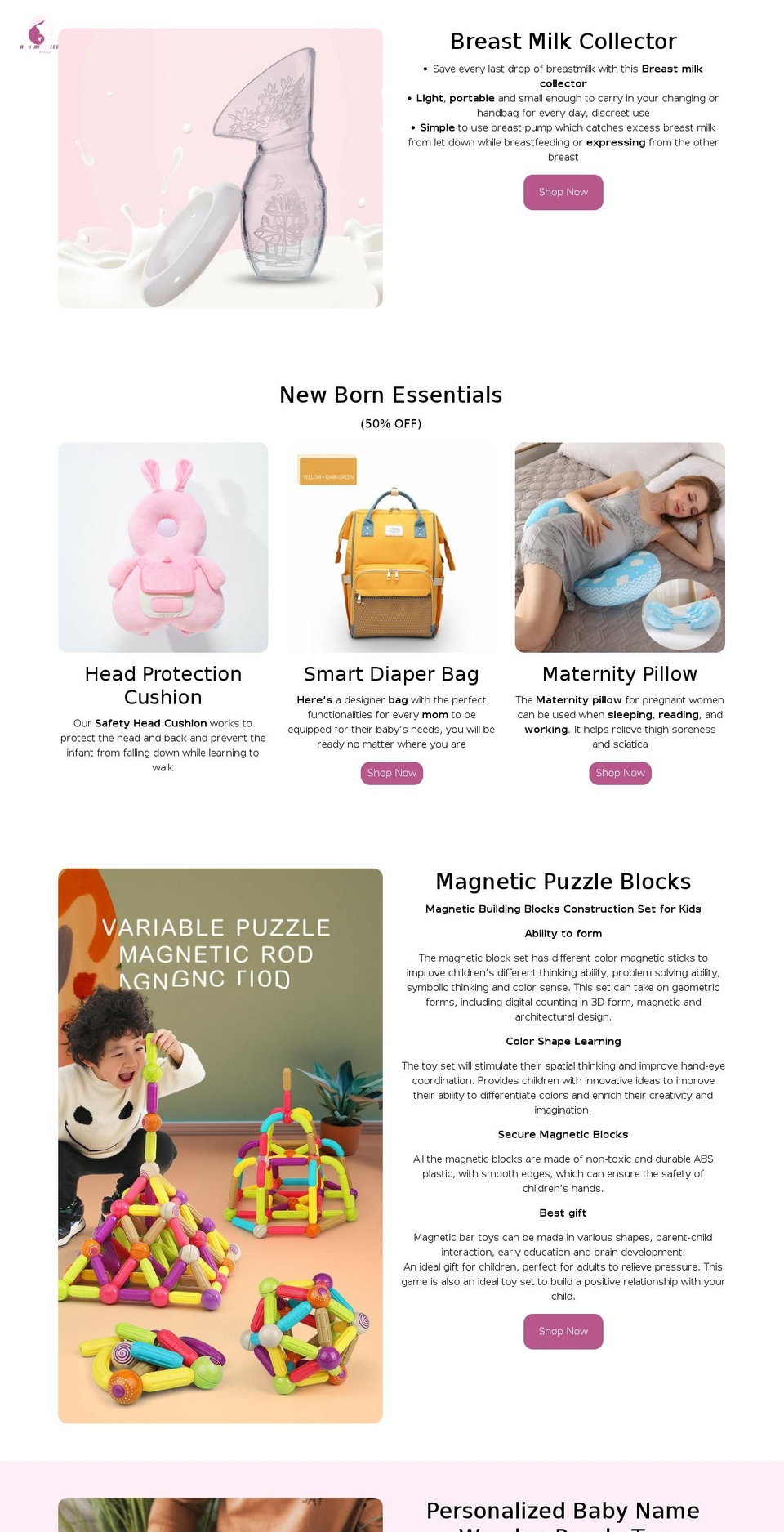 premium Shopify theme site example myminimiracles.com