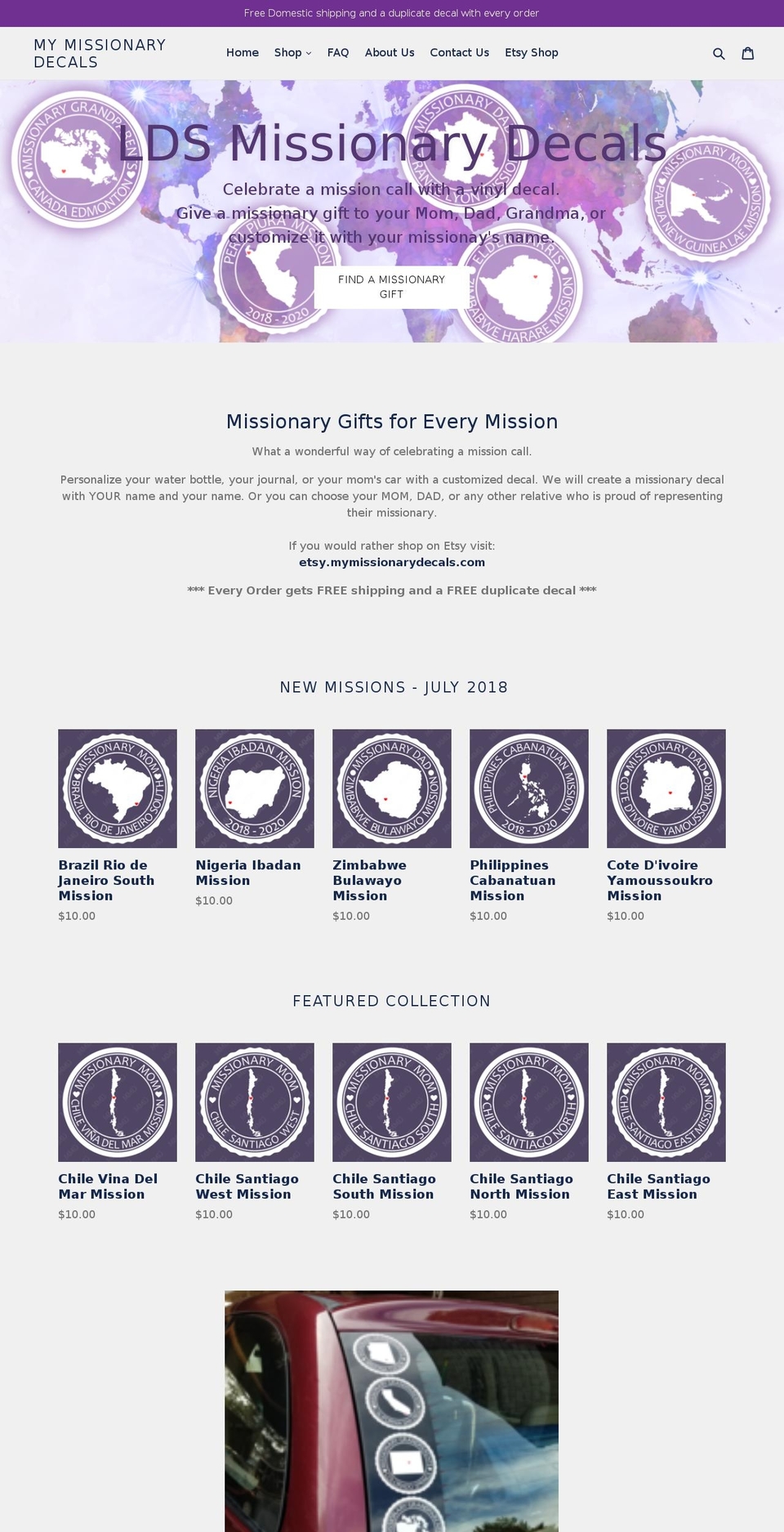 mymissionarydecals.com — Shopify storefront screenshot