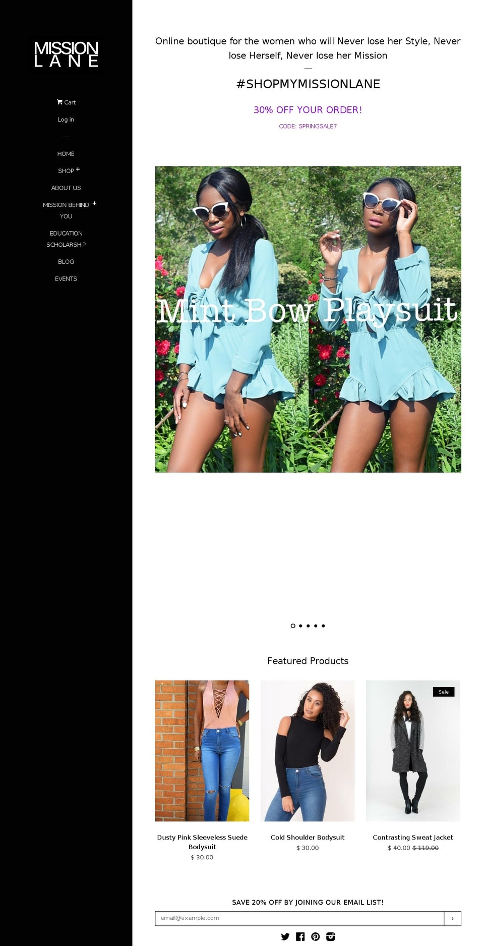mymissionlane.com shopify website screenshot