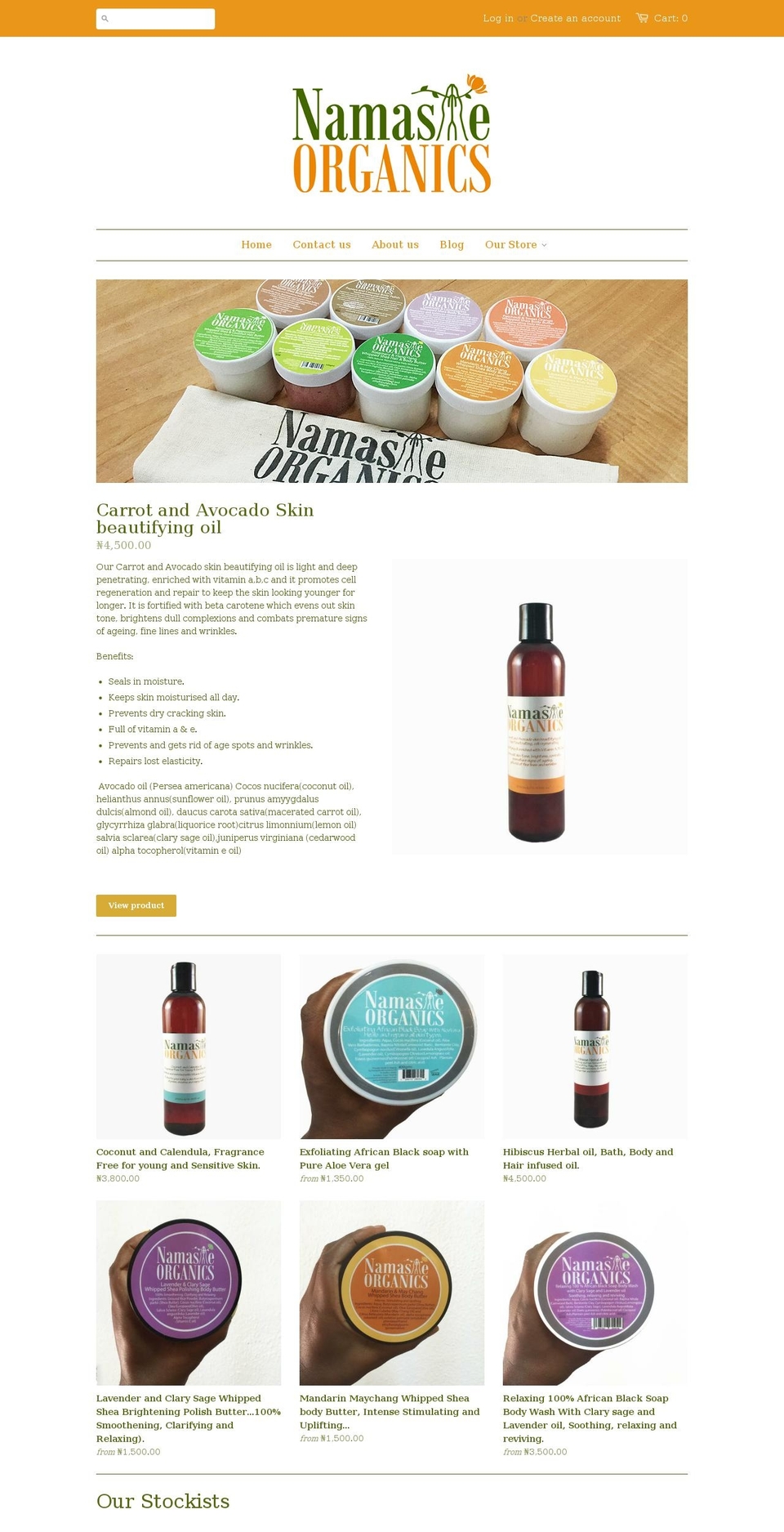 mynamasteorganics.com shopify website screenshot