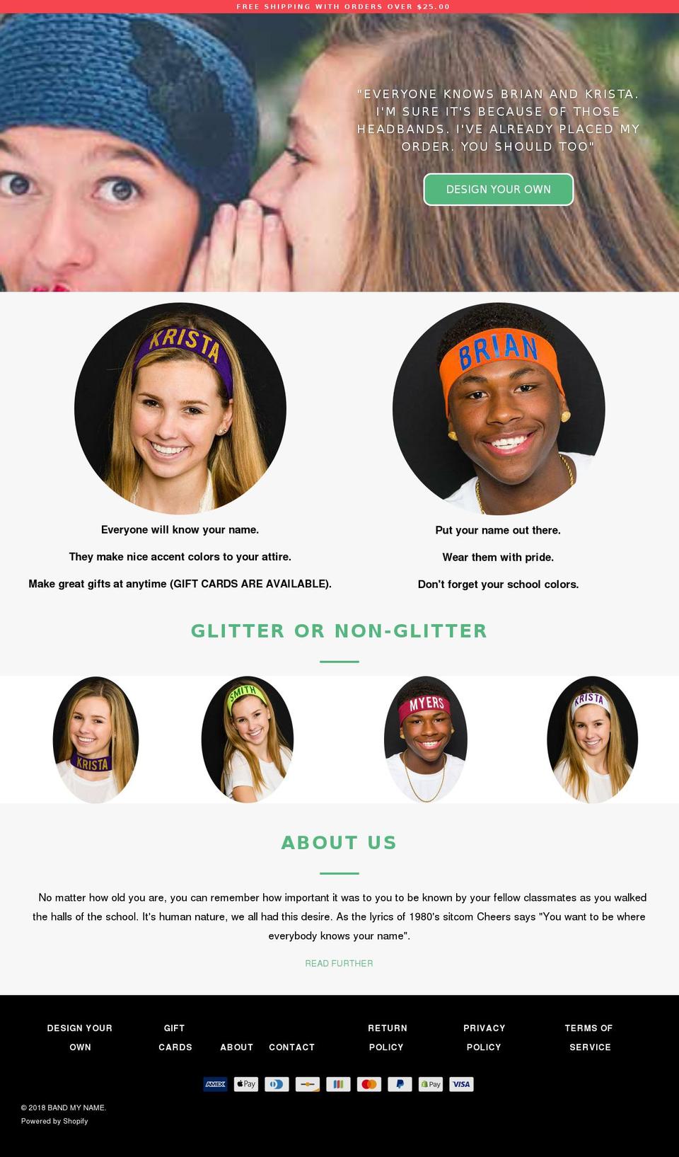 mynamebandz.com — Shopify storefront screenshot