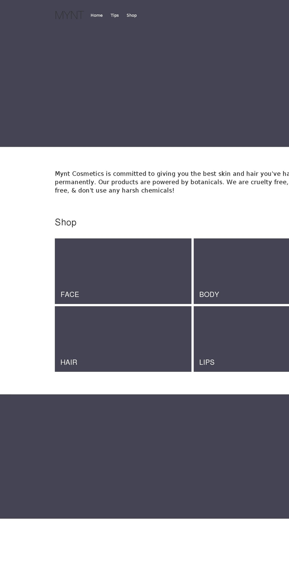 myntcosmetics.com shopify website screenshot