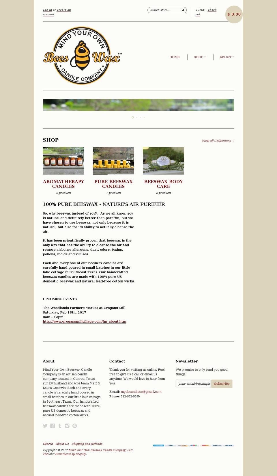 myobcandleco.com shopify website screenshot