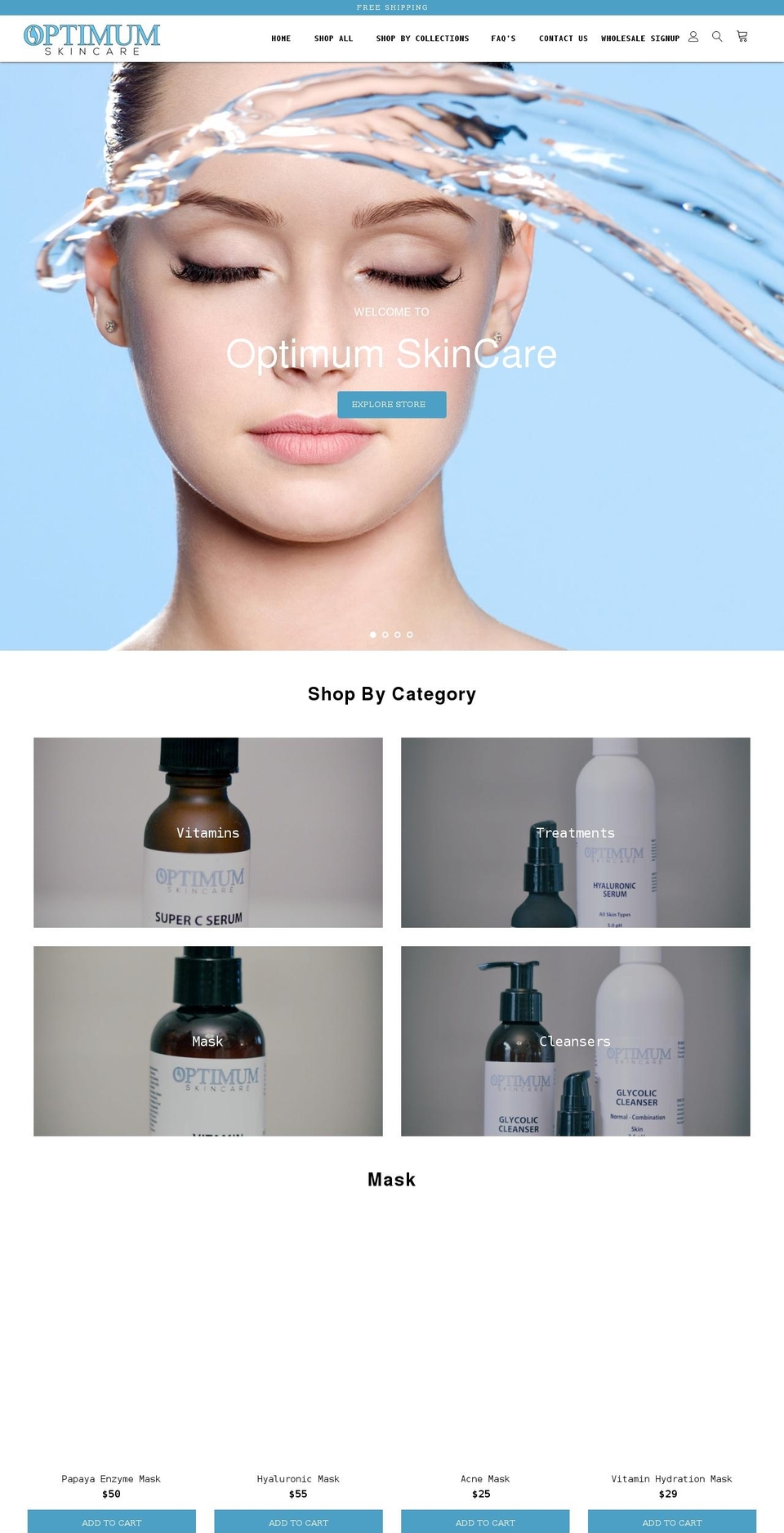 myoptimumskincare.com shopify website screenshot