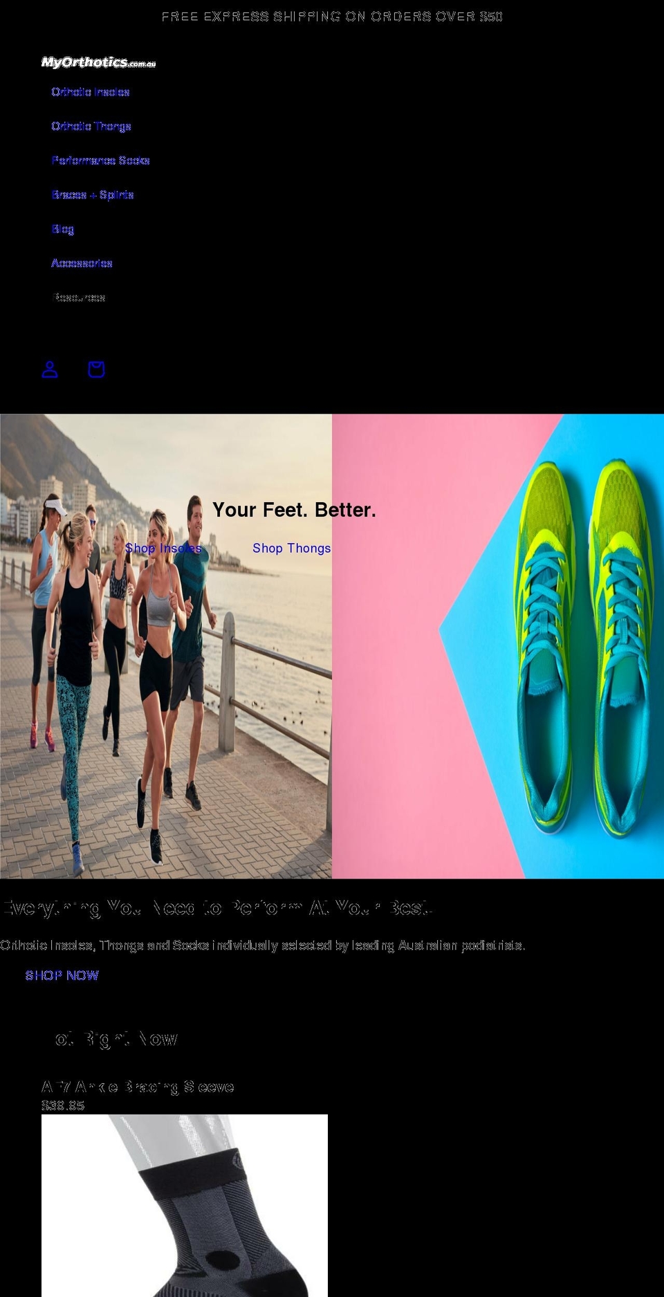 myorthotics.com.au shopify website screenshot