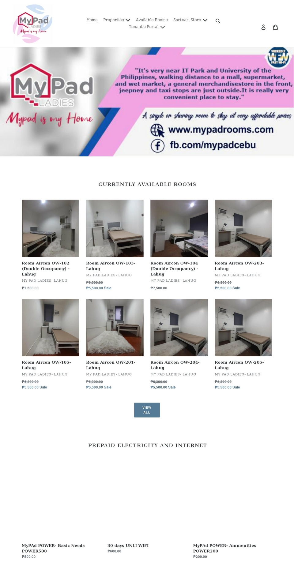 mypadrooms.com shopify website screenshot