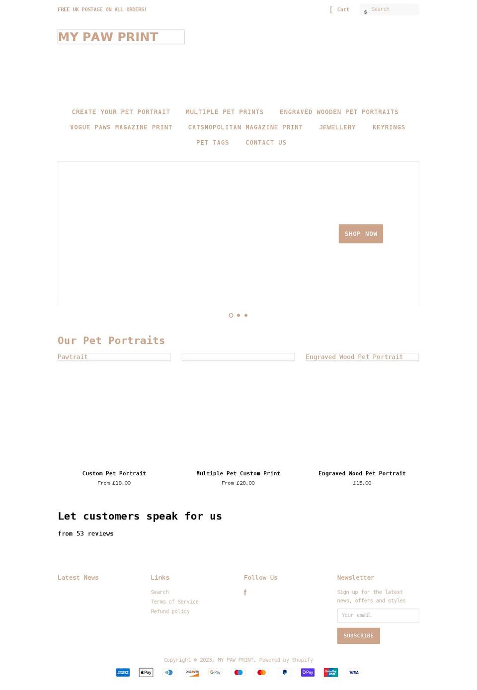mypawprint.co.uk shopify website screenshot