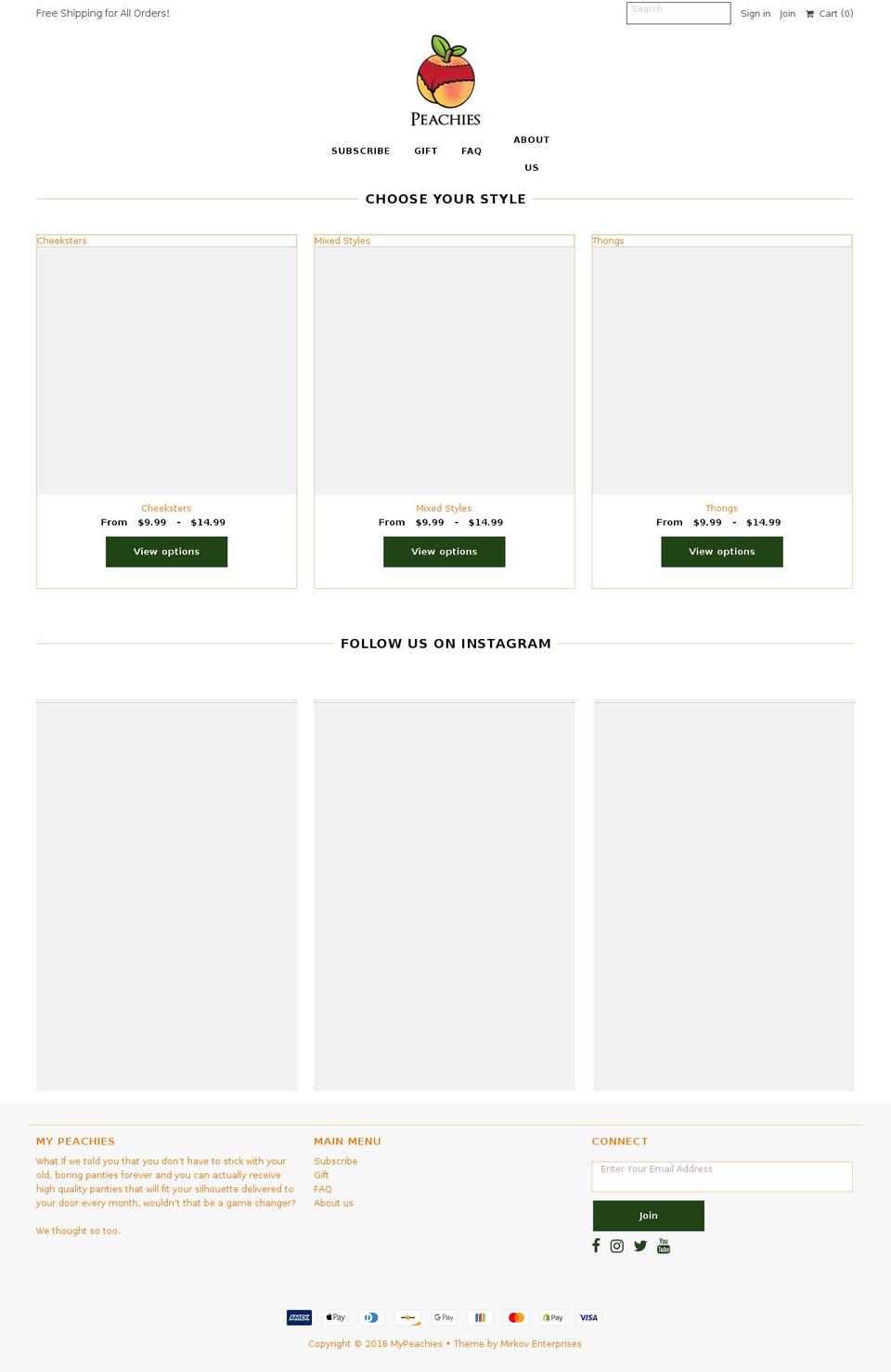 mypeachies.com shopify website screenshot