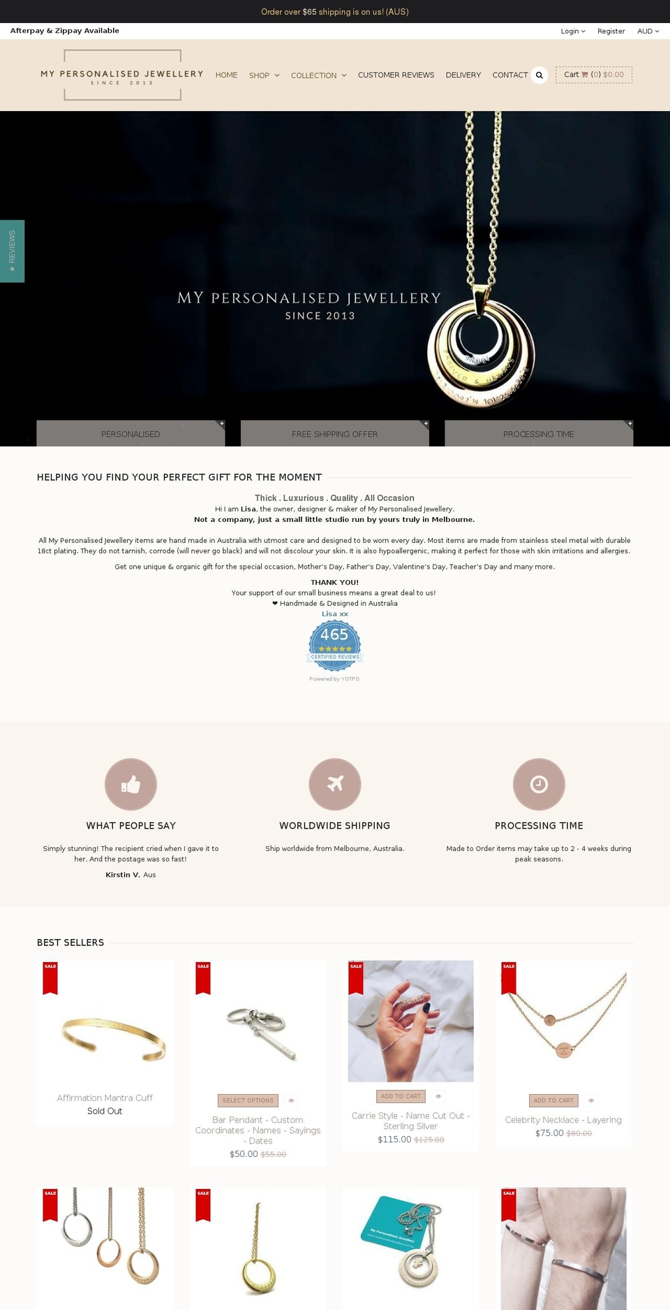 mypersonalisedjewellery.com.au shopify website screenshot