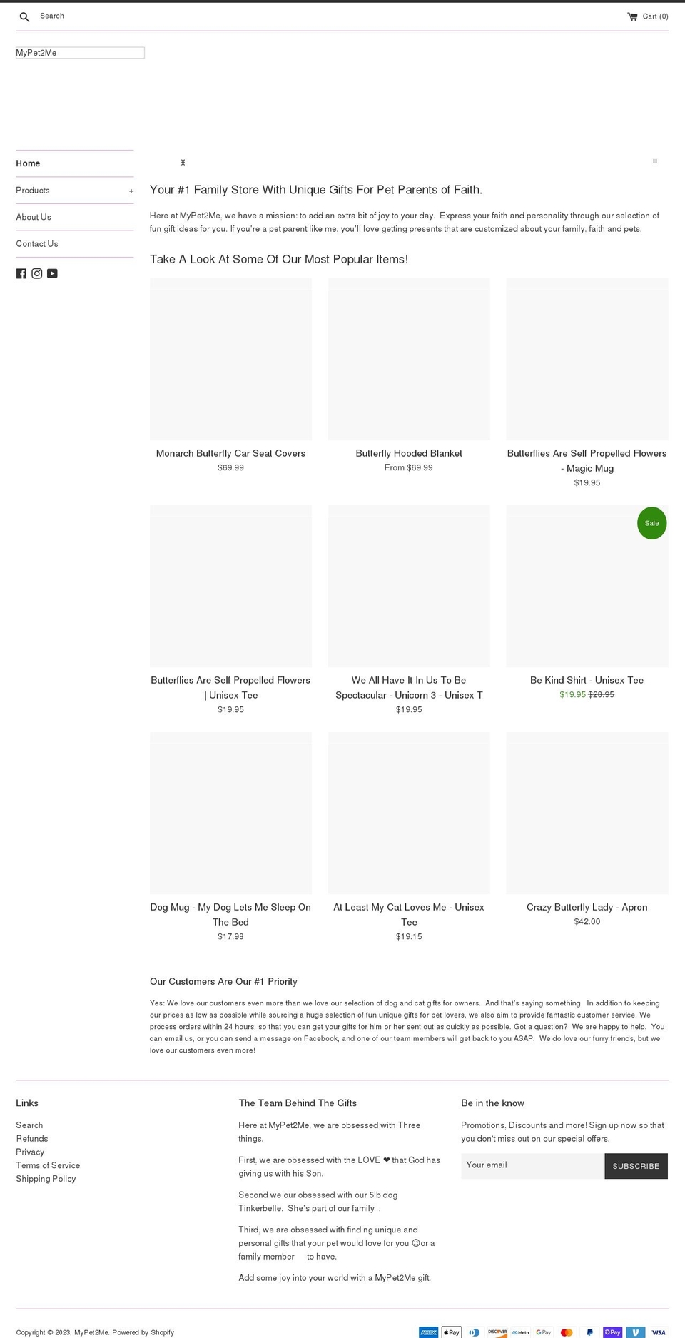 mypet2me.com shopify website screenshot