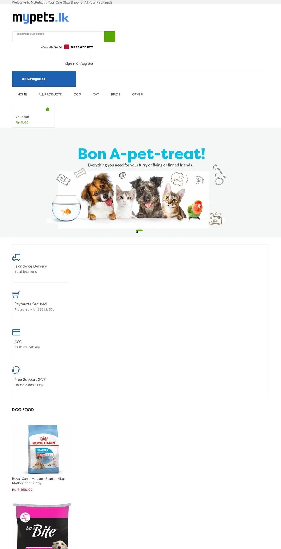 Tammy Shopify theme site example mypets.lk