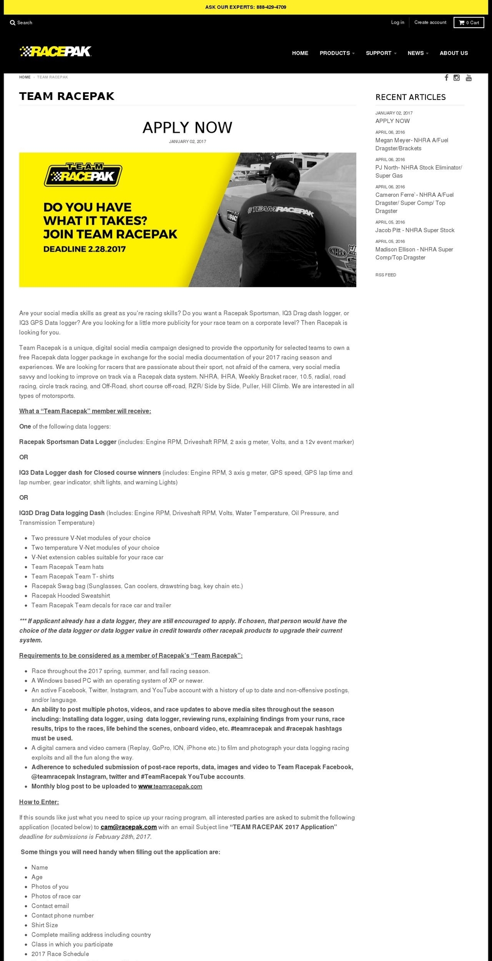 myracepak.com shopify website screenshot