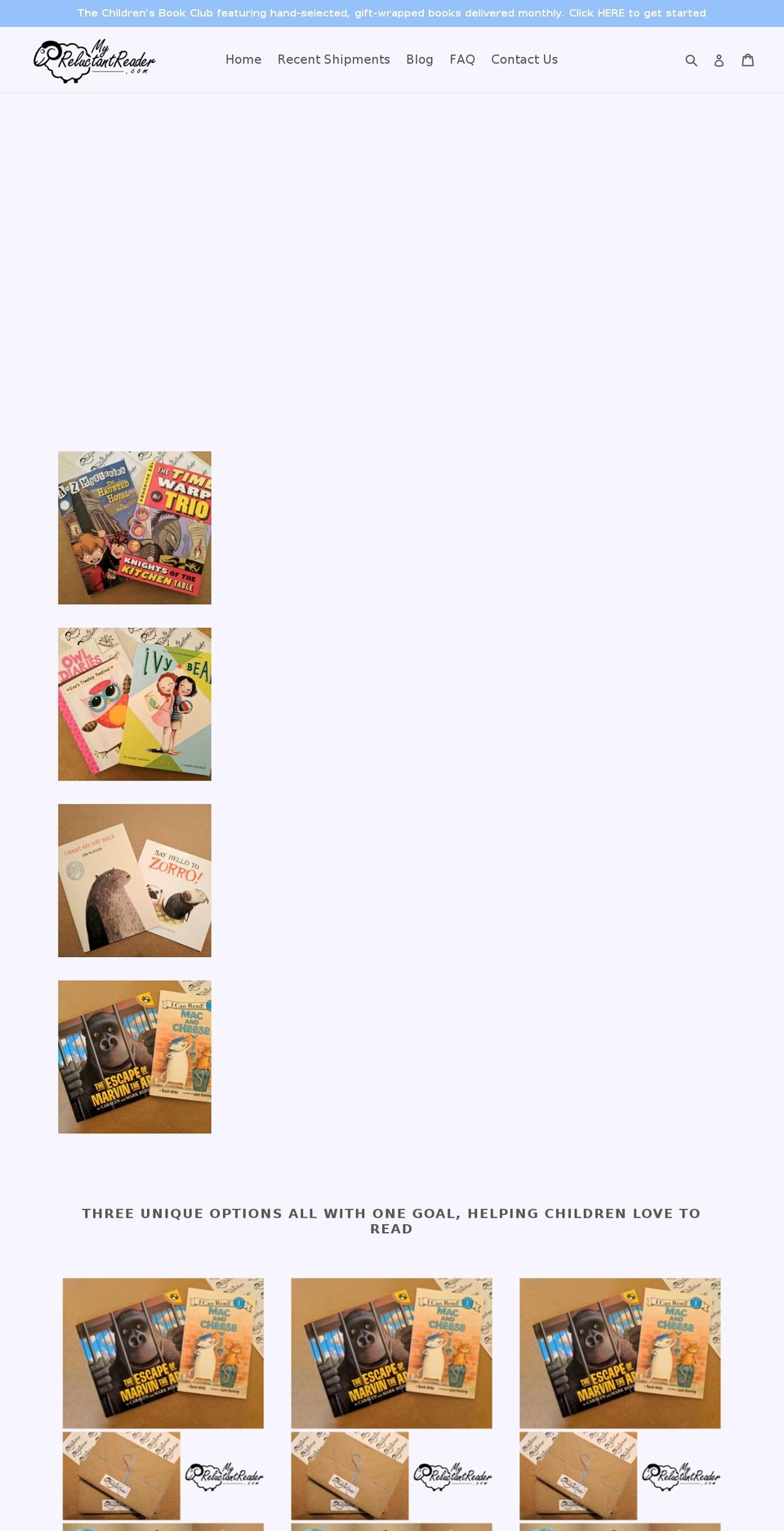myreluctantreader.com shopify website screenshot
