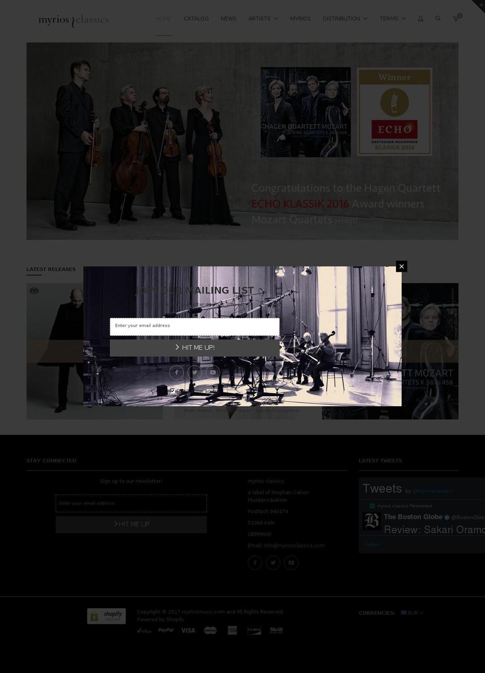 myriosmusic.com shopify website screenshot