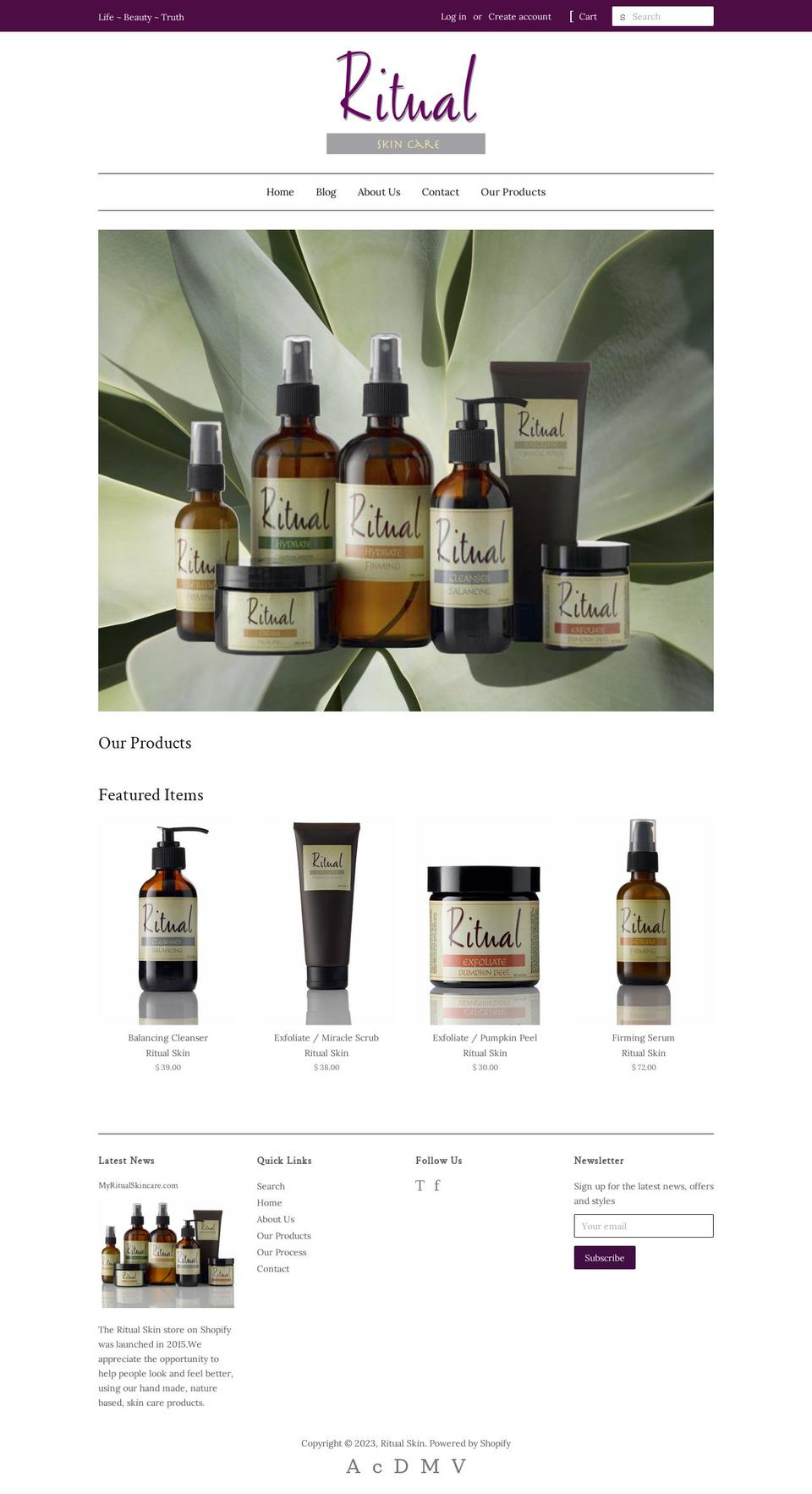myritualskincare.com shopify website screenshot