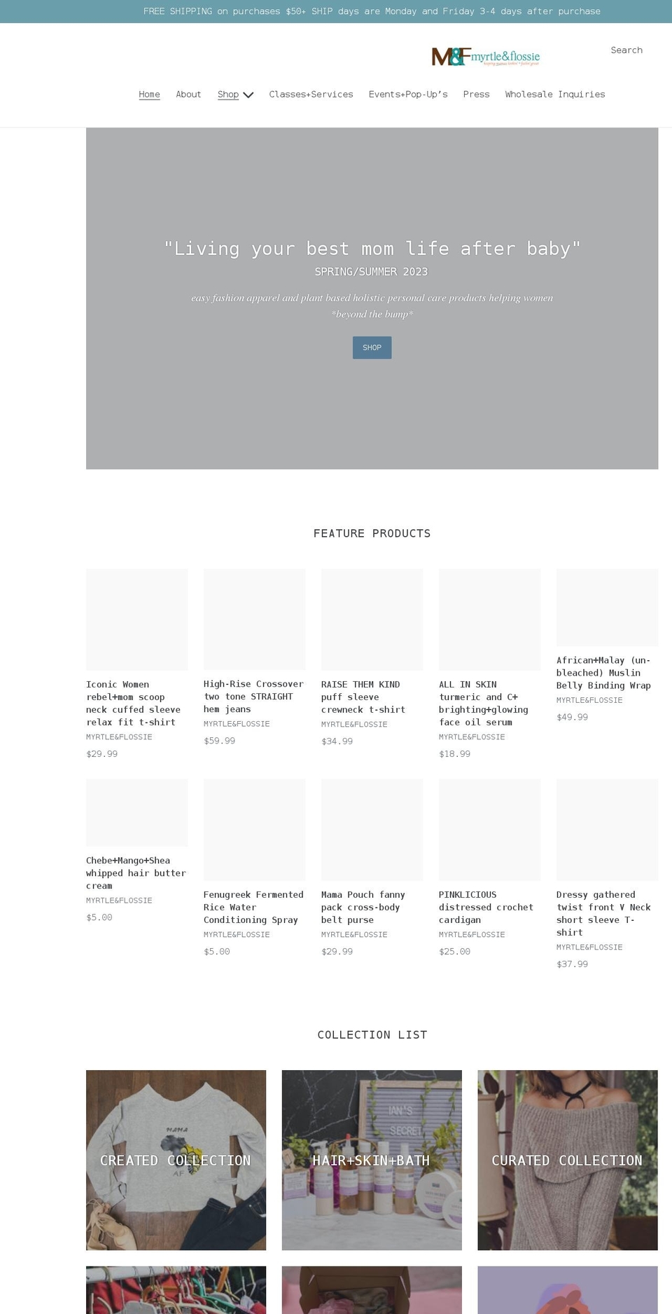 myrtleandflossie.com shopify website screenshot